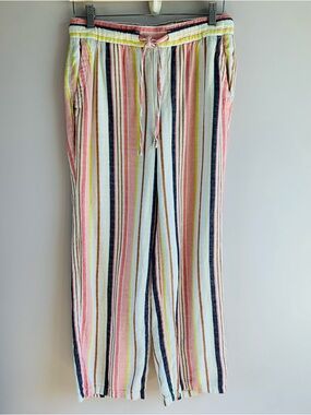 Old Navy Pants Pink White Stripe Linen Blend Summer Vacation Weekend Fun Small